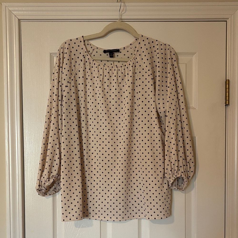Banana Republic Cream and Black Polka Dot Blouse